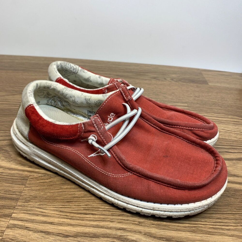 Hey Dude Shoes Men Size 7 Slip On Wally Flow Pompeian Red Casual